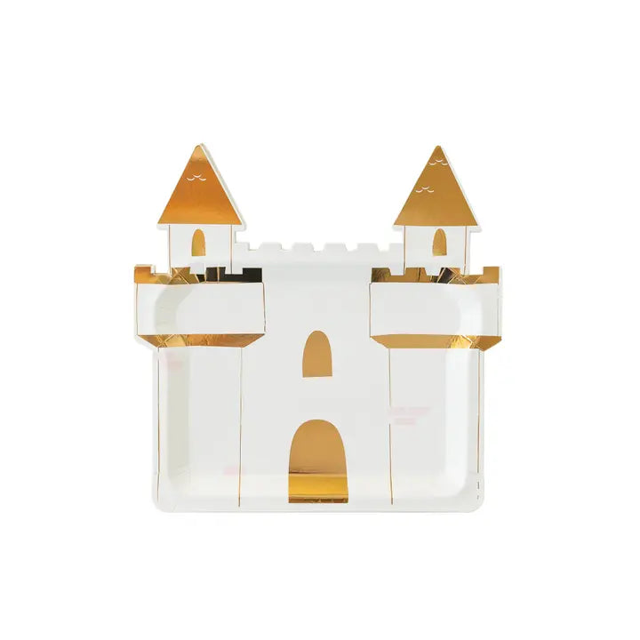 White and Gold Princess Castle Shaped Large Paper Dinner Plates