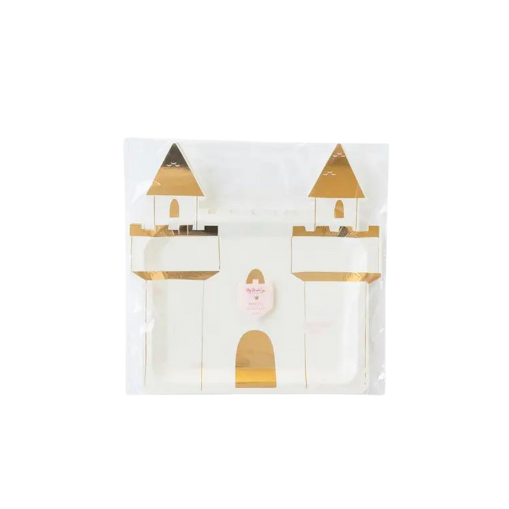 White and Gold Princess Castle Shaped Large Paper Dinner Plates