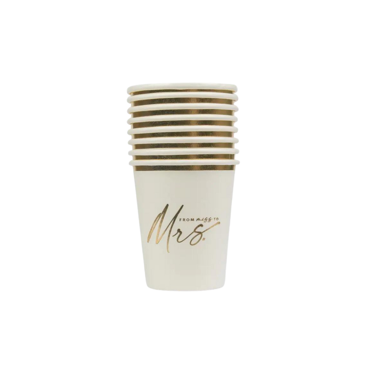 White and Gold "Miss to Mrs" Cups