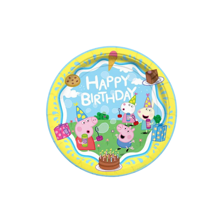 Yellow and Blue Peppa Pig "Happy Birthday" Plates - 2 Sizes