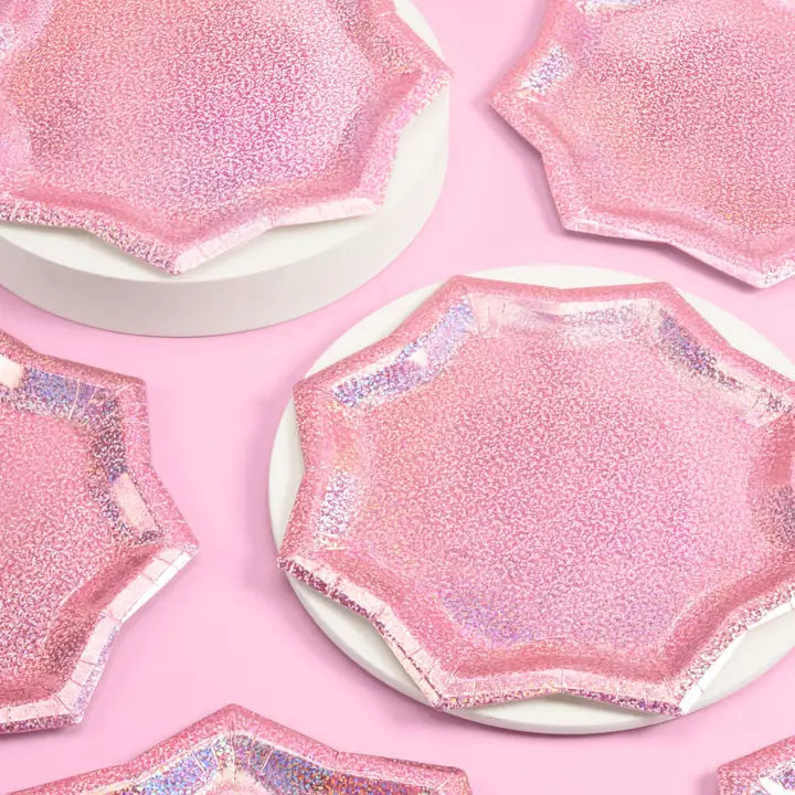 Pink Glitter Starburst Large Dinner Plates