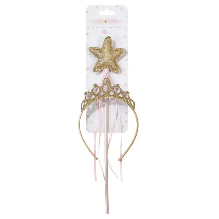 Pink and Gold Wand & Tiara Set - Kid's Dress Up Accessory