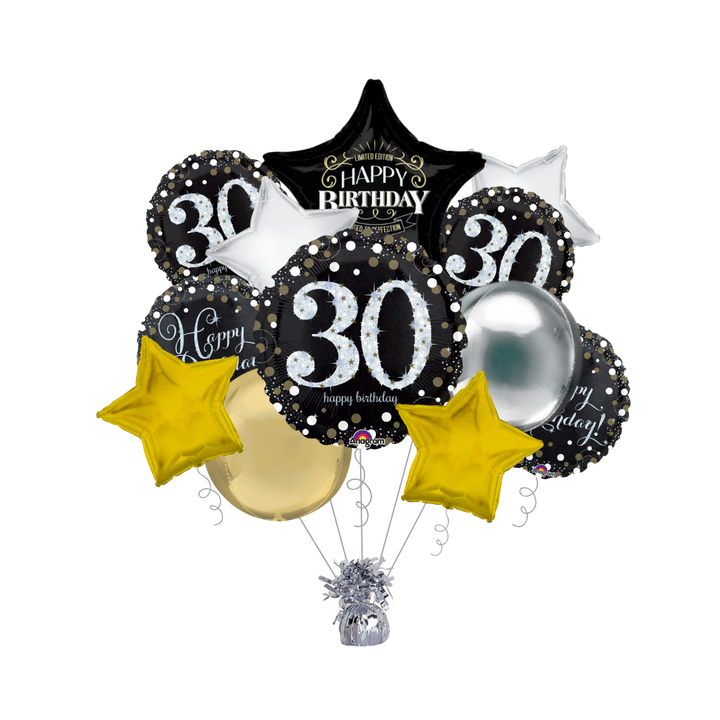 Premium Sparkling Celebration 30th Birthday Foil Balloon Bundle with Balloon Weight