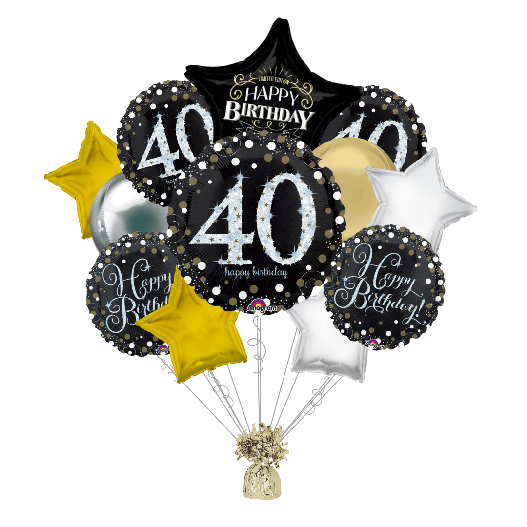 Premium Sparkling Celebration 40th Birthday Foil Balloon Bundle with Balloon Weight