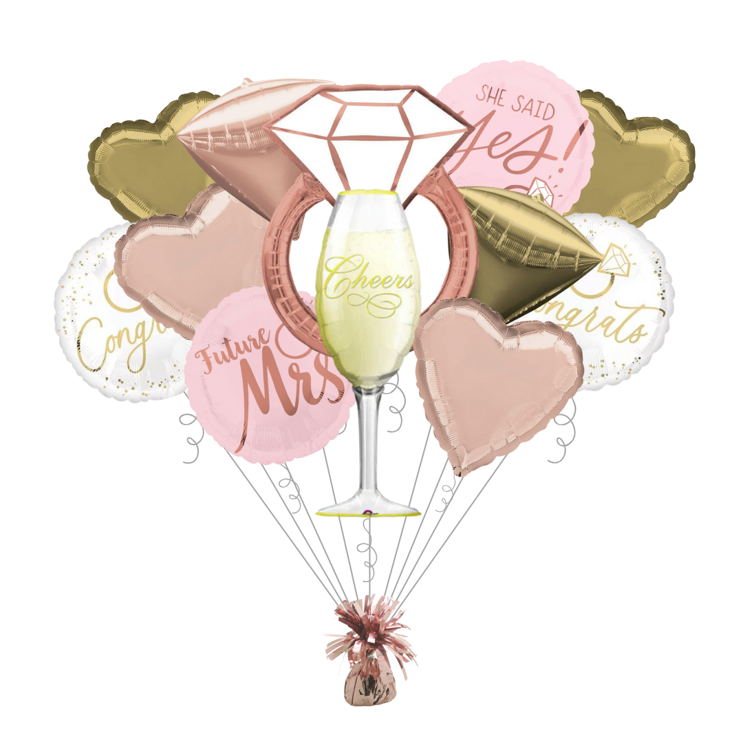 Premium Blush Engagement Foil Balloon Bundle with Balloon Weight