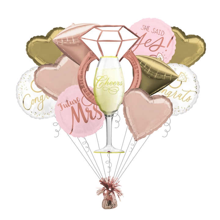 Premium Blush Engagement Foil Balloon Bundle with Balloon Weight