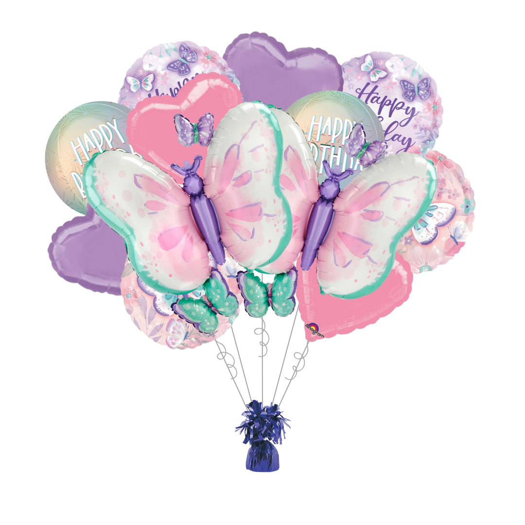 Premium Fluttering Butterflies Foil Balloon Bundle with Balloon Weight