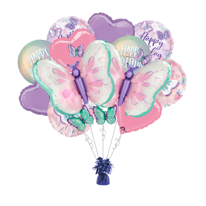 Premium Fluttering Butterflies Foil Balloon Bundle with Balloon Weight