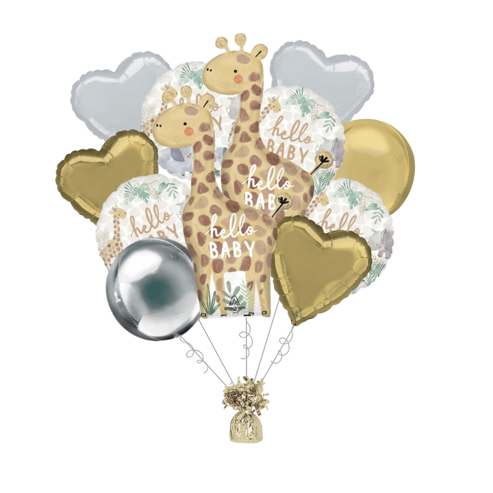 Premium Soft Jungle Baby Shower Foil Balloon Bundle with Balloon Weight