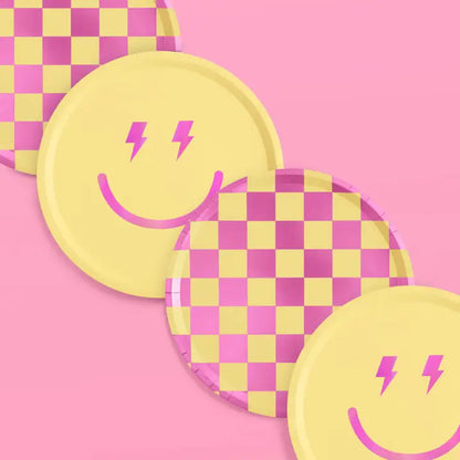 Preppy Smiley Party Plates, Birthday Decorations, Pink Retro
