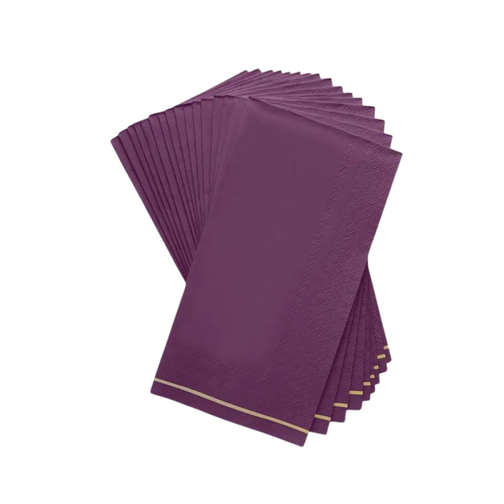 Purple with Gold Stripe Guest Paper Napkins