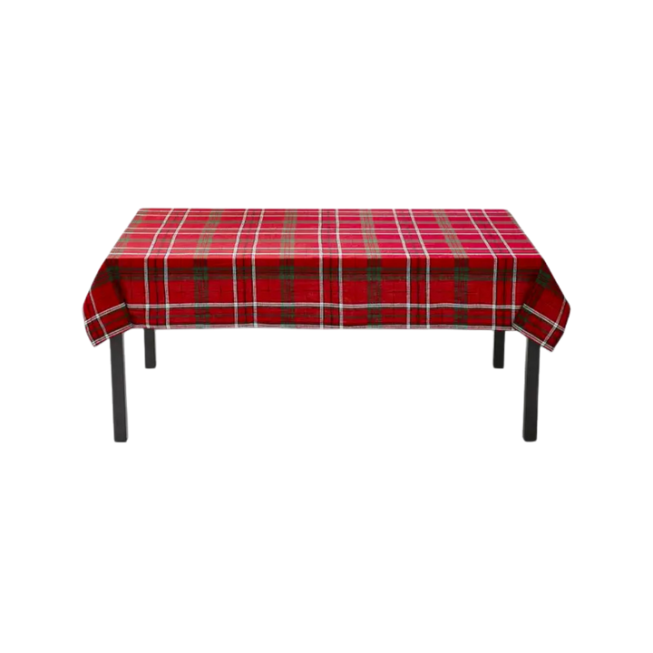 Red Holiday Plaid Cotton Tablecloth