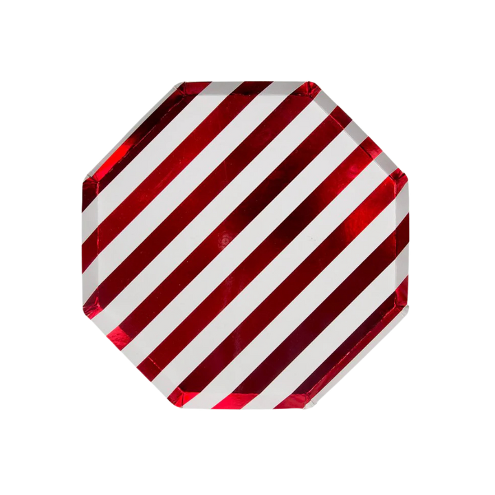 Red and White Striped Octagon Small Appetizer Dessert Plates