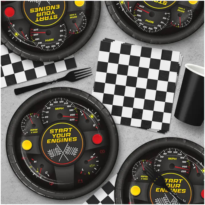 Black Racing Theme Large Dinner Plates