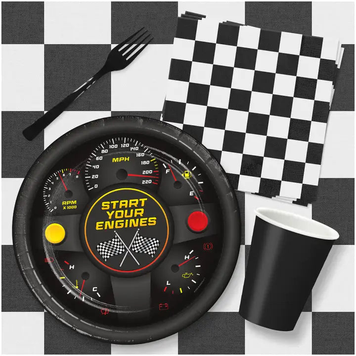 Black Racing Theme Large Dinner Plates