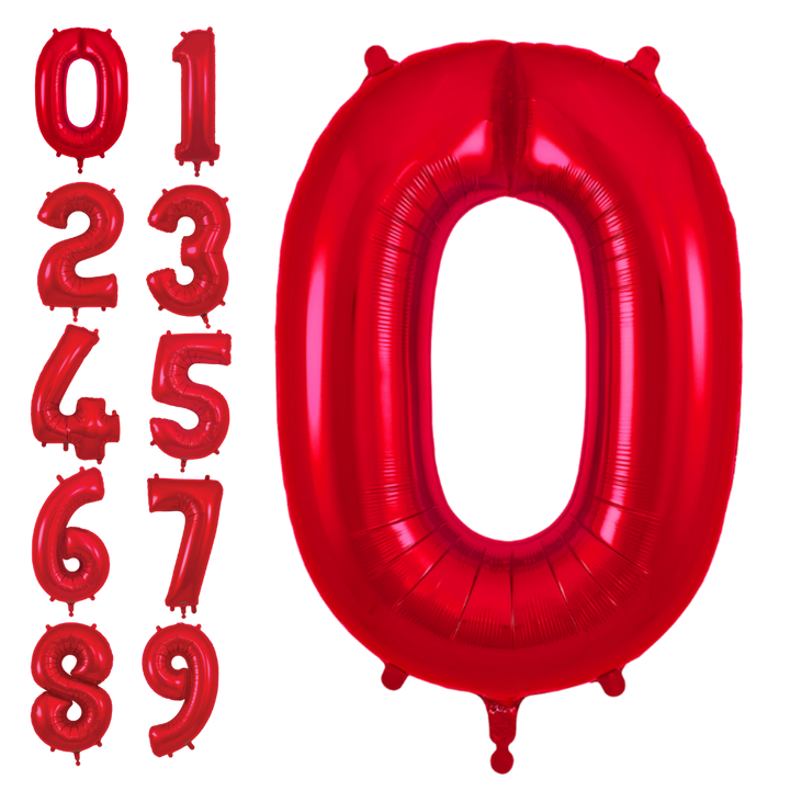 Red Number 0 - 9 Foil Balloon, 34 in