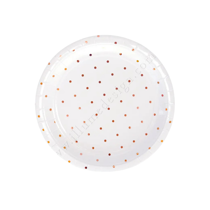 White and Rose Gold Dots Large Dinner Plates