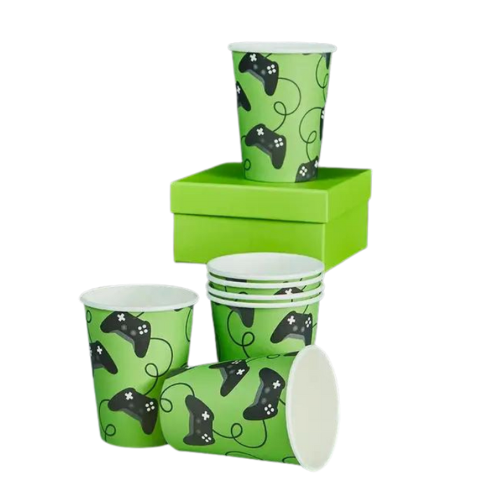 Green and Black Game Controller Cups