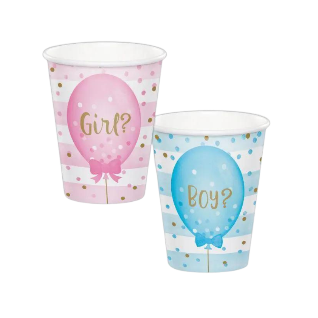 Pink and Blue Gender Reveal Balloon Print Cups