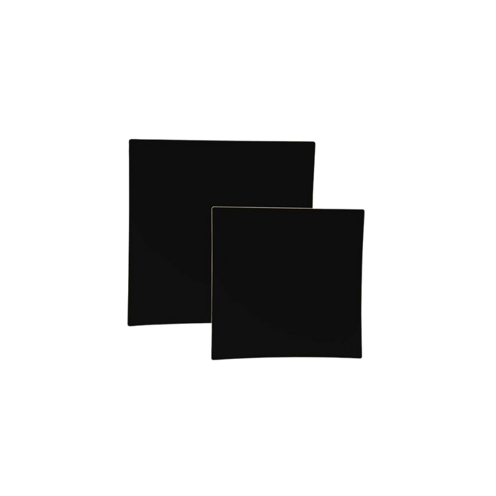 Black Square Coupe Gold Rimmed Plastic Plates - 2 Sizes