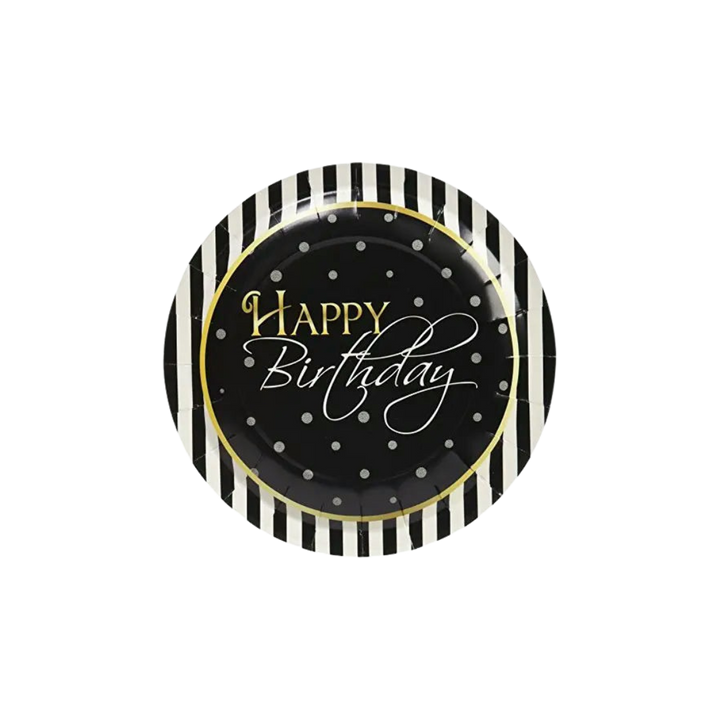 Black Elegant Happy Birthday Small Appetizer Dessert Plates