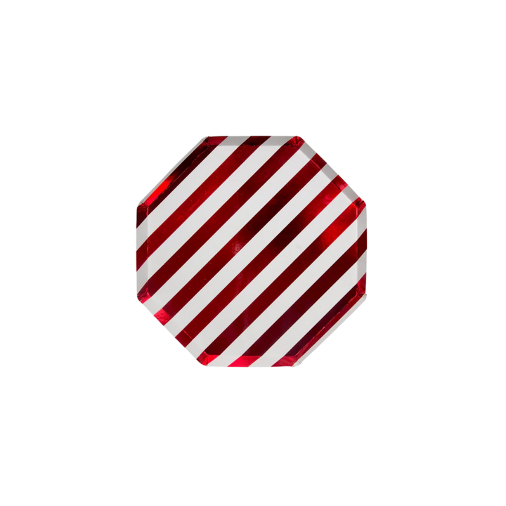 Red and White Striped Octagon Small Appetizer Dessert Plates