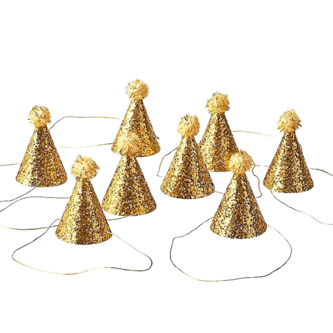 Gold Glitter Mini Party Hats - 8pk