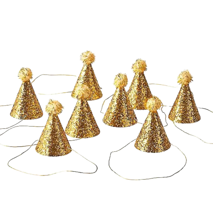 Gold Glitter Mini Party Hats - 8pk