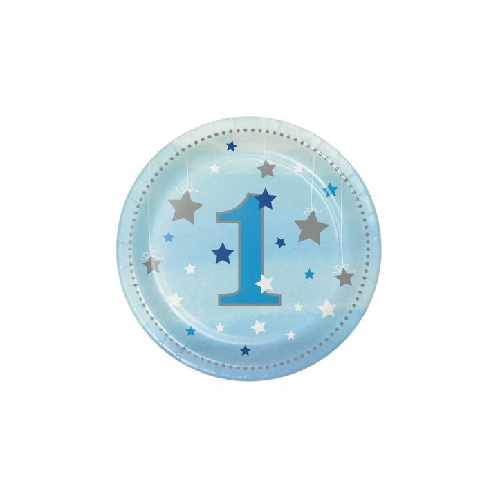 Blue One Little Star Boy 1st Birthday Small Appetizer Dessert Plates