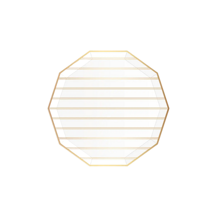 White and Gold Signature Striped Large Dinner Plates