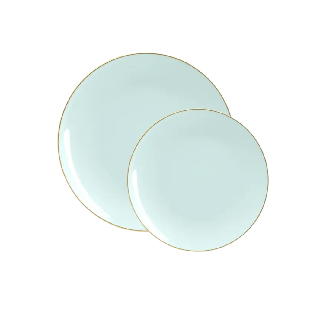 Mint Gold Rimmed Plastic Plates - 2 Sizes