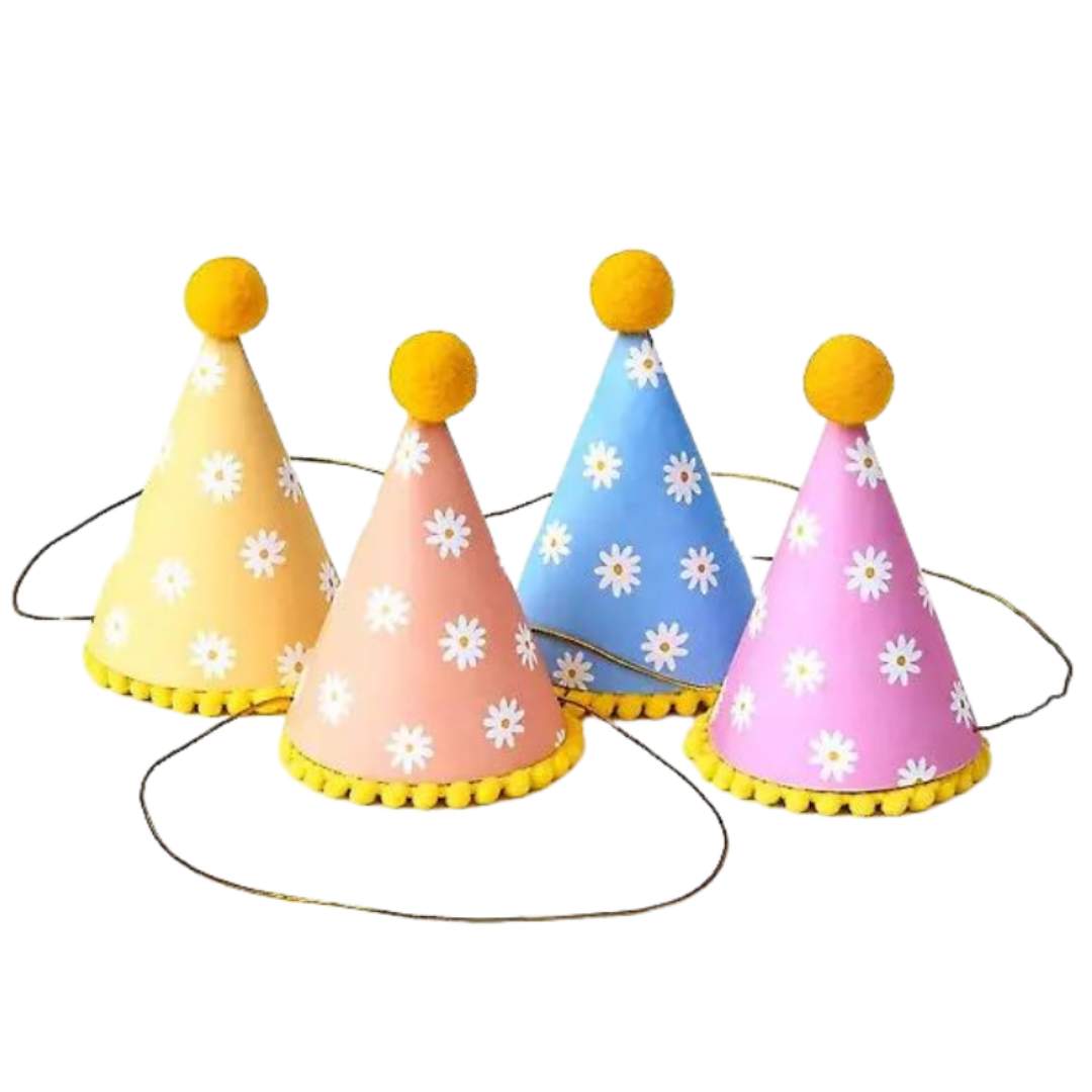 Retro Daisy Party Hats - 6pk