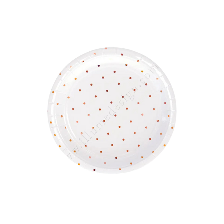 White and Rose Gold Dots Large Dinner Plates