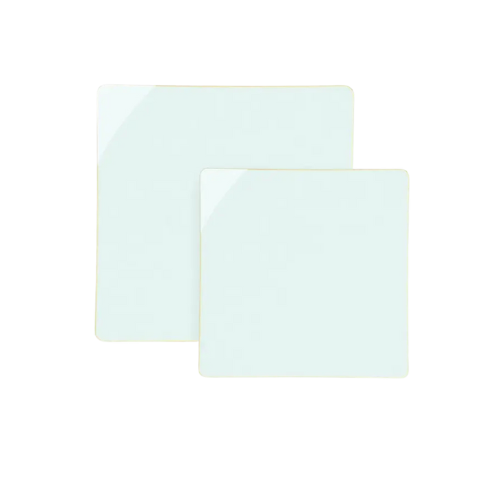 Mint Square Coupe Gold Rimmed Plastic Plates - 2 Sizes