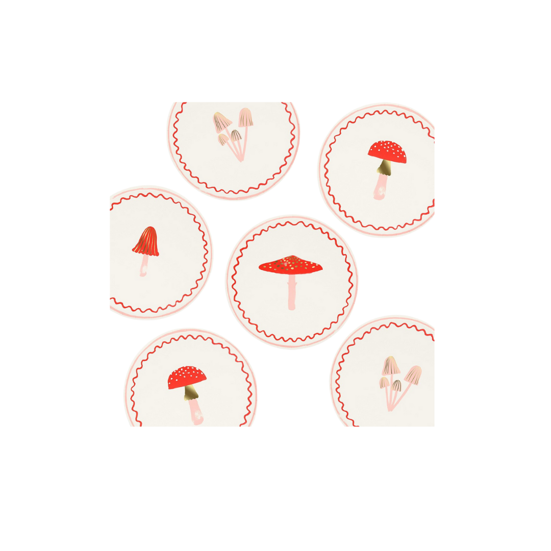 Pink and Red Mushroom Small Appetizer Dessert Plates