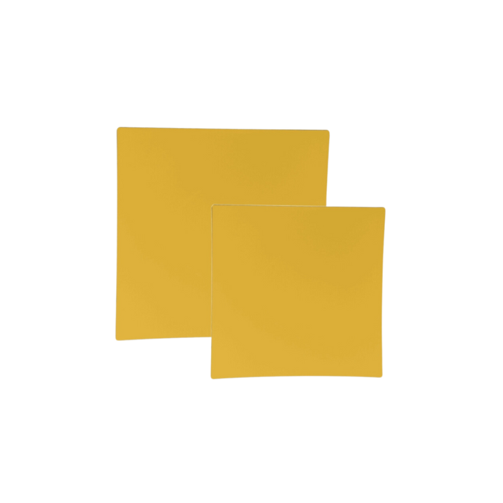 Yellow Square Coupe Gold Rimmed Plastic Plates - 2 Sizes