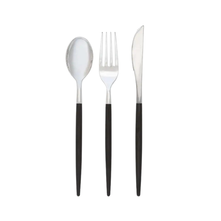 Black and Silver Plastic Cutlery Set - 32 pcs