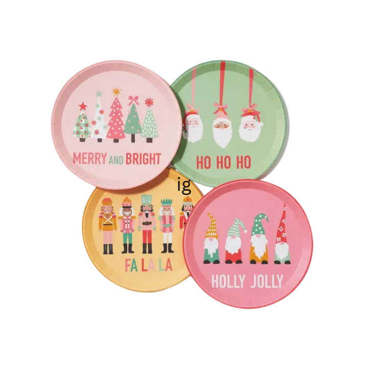 Multicolored Christmas Characters Plates - 2 Sizes