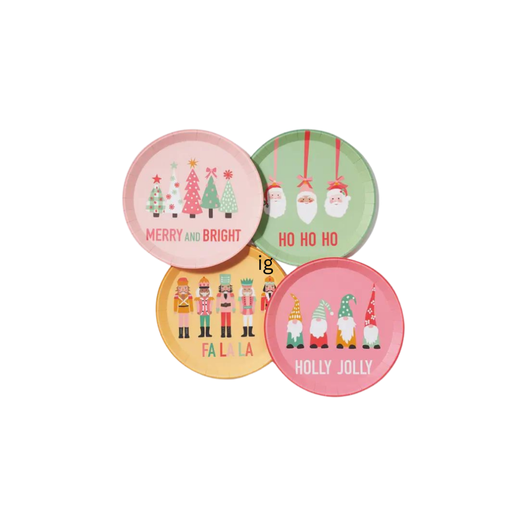 Multicolored Christmas Characters Plates - 2 Sizes