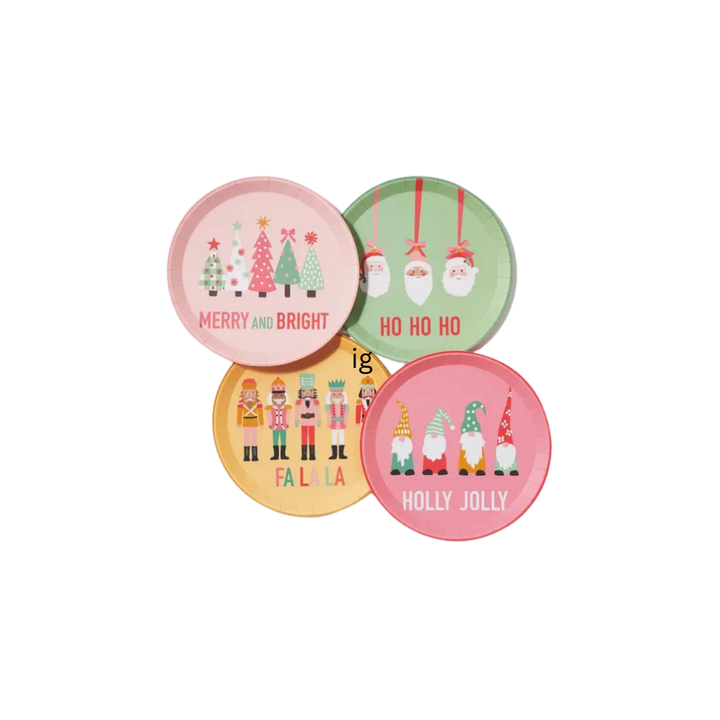 Multicolored Christmas Characters Plates - 2 Sizes