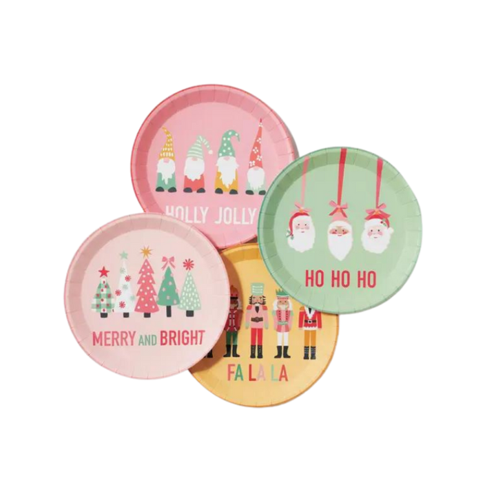 Multicolored Christmas Characters Small Appetizer Dessert Plates