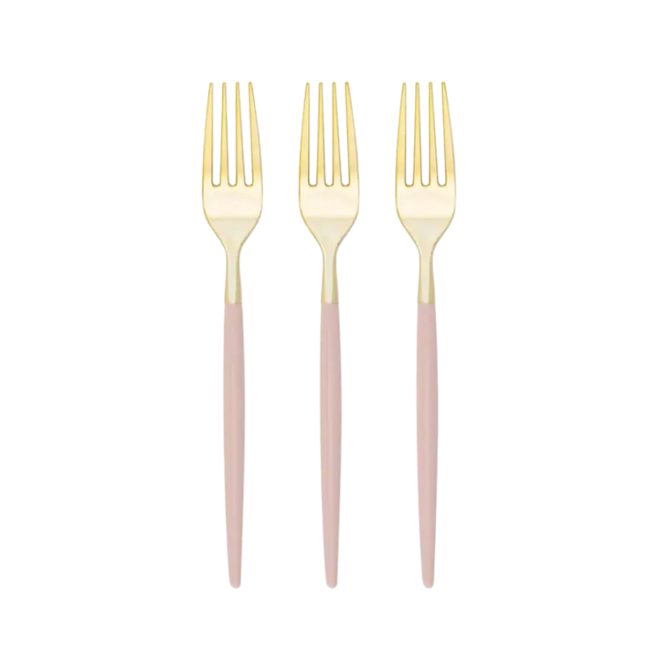 Blush and Gold Chic Round Plastic Forks - 32 pcs