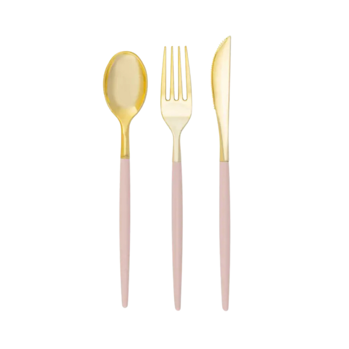 Blush and Gold Plastic Cutlery Set - 32 pcs