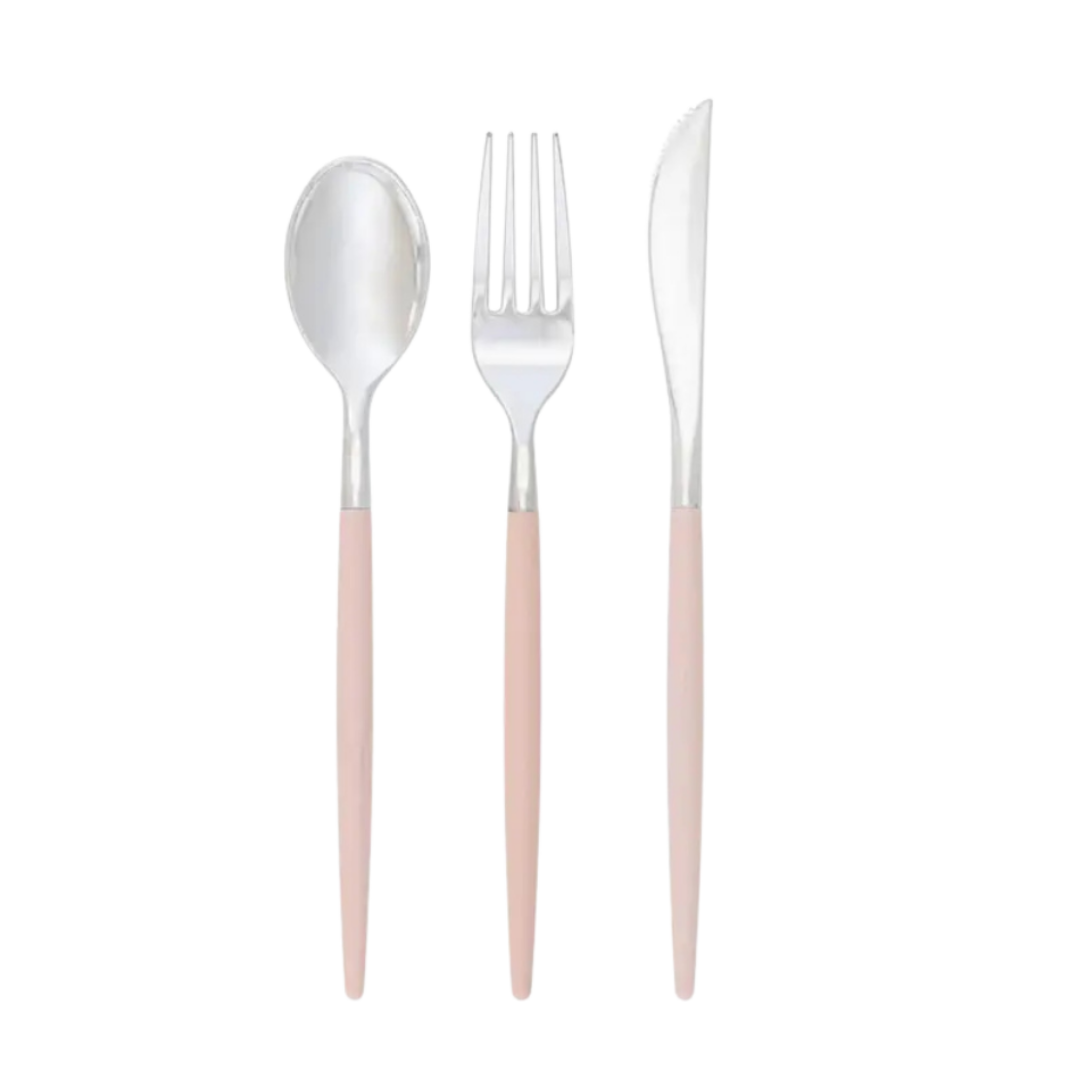 Blush and Silver Plastic Cutlery Set - 32 pcs