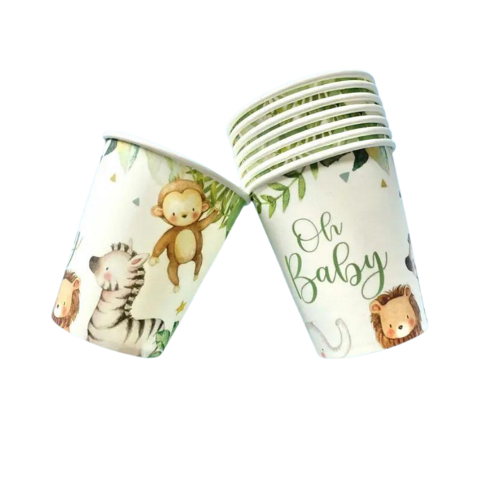 White and Green Oh Baby Safari Animal Cups