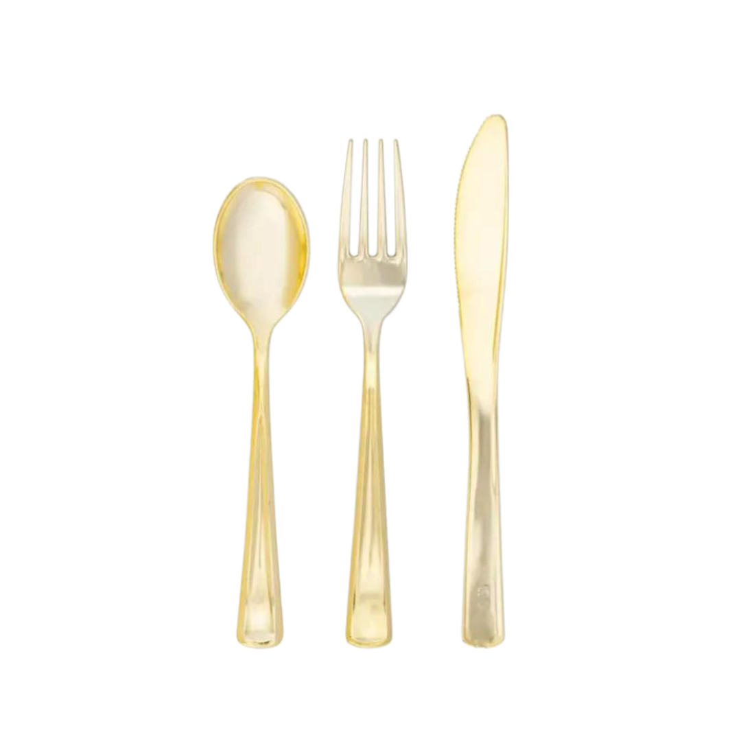 Gold Plastic Cutlery Set - 60 pcs