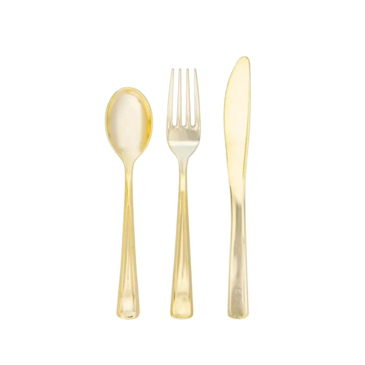 Gold Plastic Cutlery Set - 60 pcs