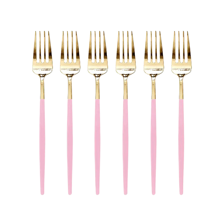 Gold with Pink Handle Moderno Forks - 12 pcs