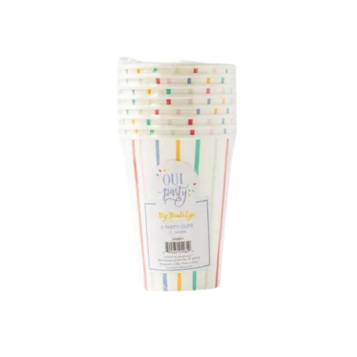 White and Rainbow Stripes Birthday Cups