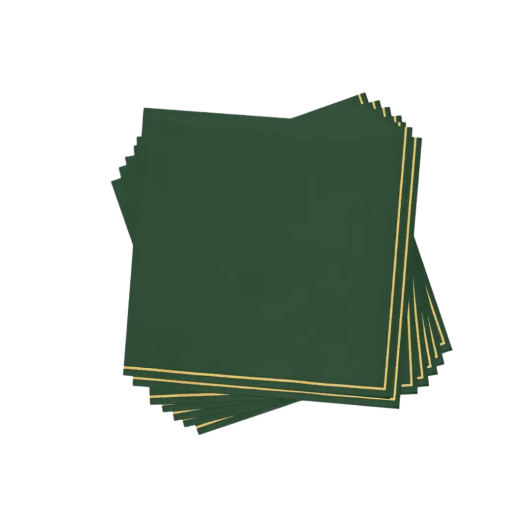 Emerald with Gold Stripe Cocktail Napkins